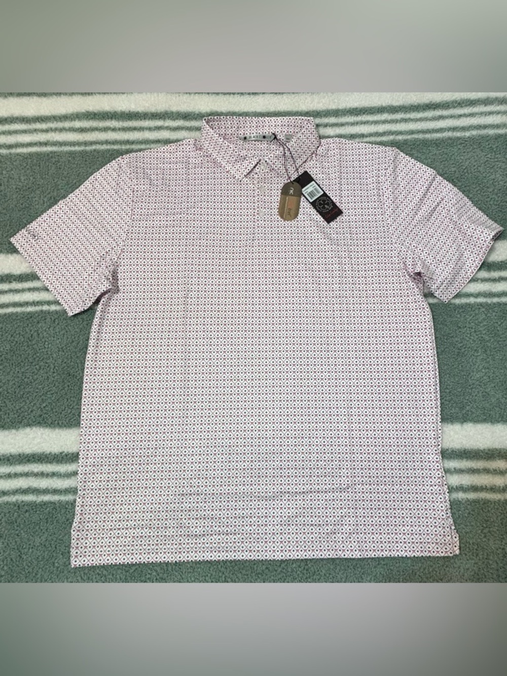 Black Clover 🍀 XXL Men's Patterned Polo Shirt - White with Red/Blue Geo Print